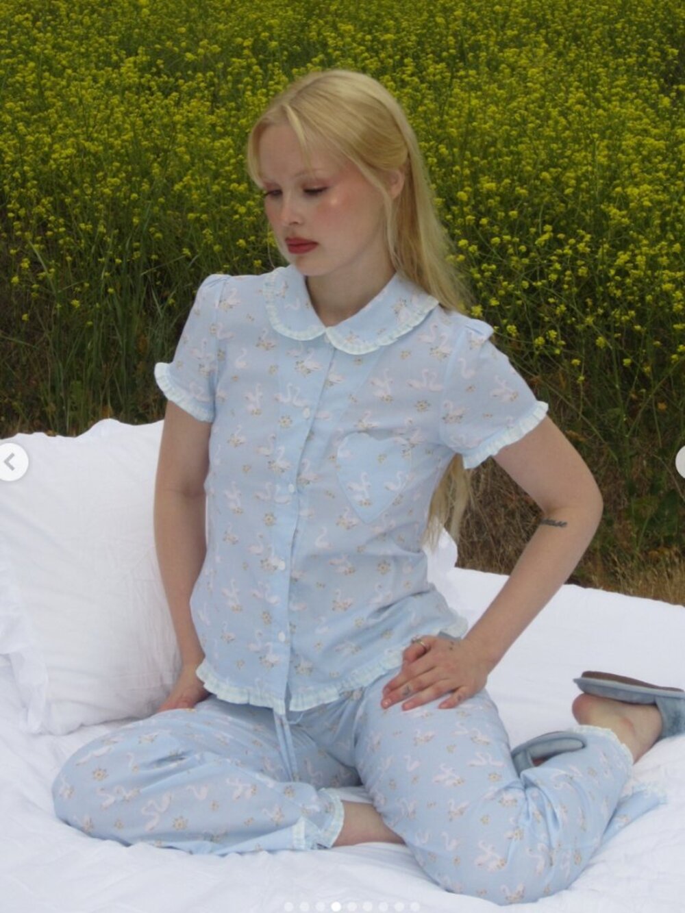 Evewear Limited Edition Swan Print Peter Pan Collar PJs